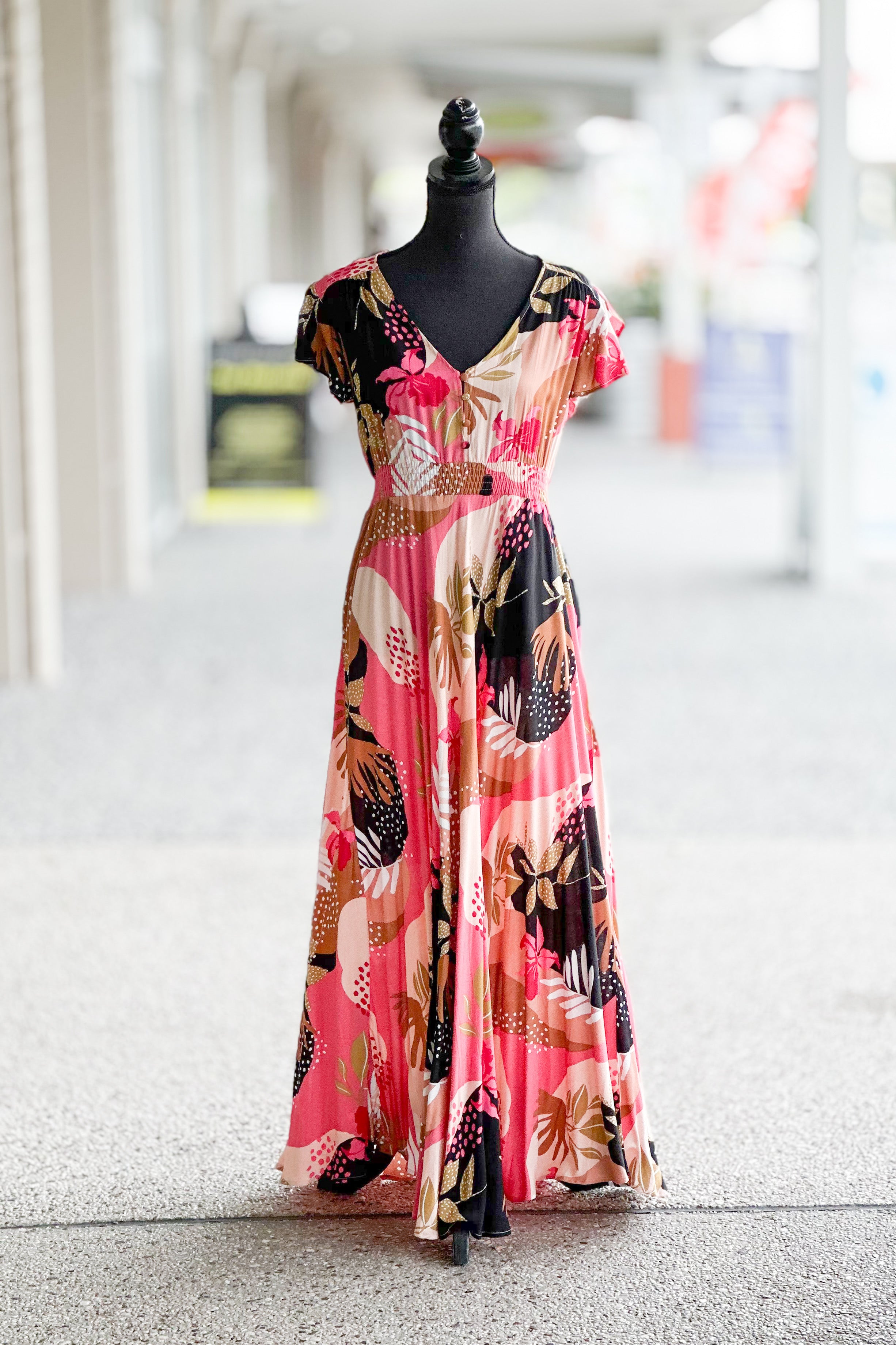 Coral Blossom Maxi Dress